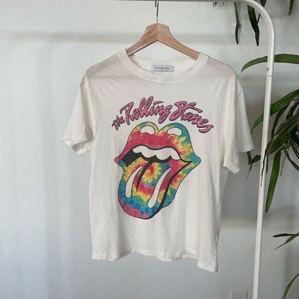 DAYDREAMER Rolling Stones Tie Dye Rainbow Lips Tshirt